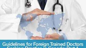 Guidelines for foreign-trained doctors in Canada, featuring a doctor in a white suit, part 1 of the series.