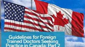 Guidelines for foreign-trained doctors seeking practice in Canada, featuring a Canadian flag for emphasis.